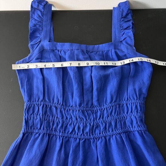 loft color block Ruffle Squer Neck Midi Dress Linen blend Blue Pink - Picture 7 of 8